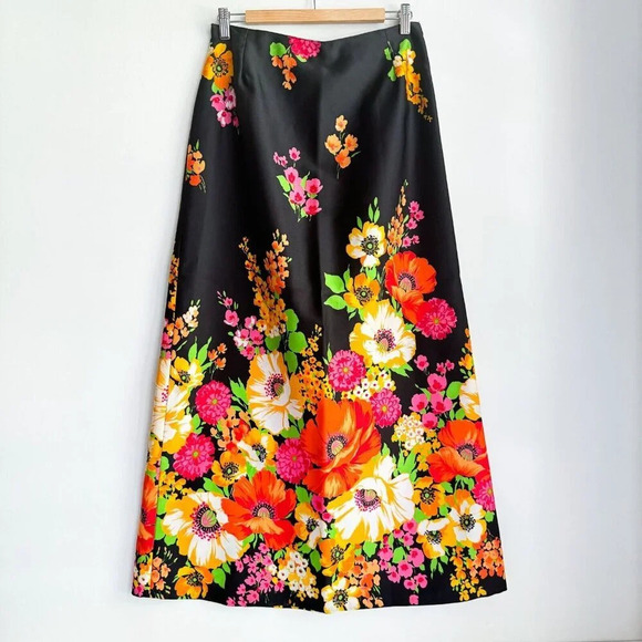 Vintage Floral Colourful High Wiast A line Maxi Skirt M - Picture 3 of 7